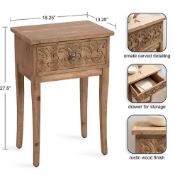 Rustic Brown Ornate Carved Wood Accent Table