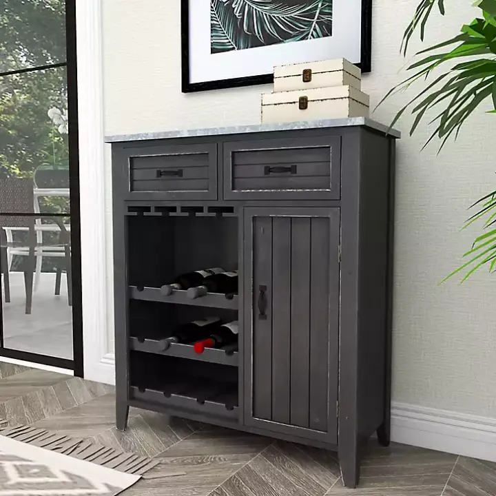 Rustic Galvanized Top Wine Cabinet