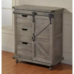 Rustic Gray Fir Wood Rolling Barn Door Cabinet