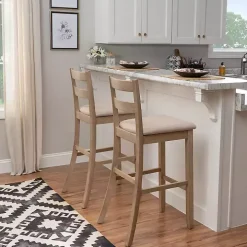 Rustic Graywash Wood Upholstered Bar Stool