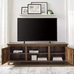 Rustic Oak Wood Grooved Door TV Stand