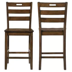 Rustic Oak Wood Quinby Counter Stools, Set of 2
