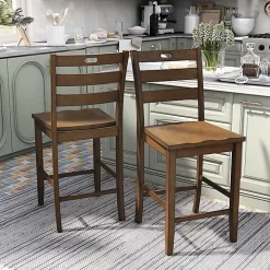 Rustic Oak Wood Quinby Counter Stools, Set of 2