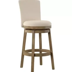 Rustic Taupe Upholstered Swivel Bar Stool