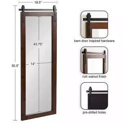 Rustic Walnut Barn Door Wall Mirror