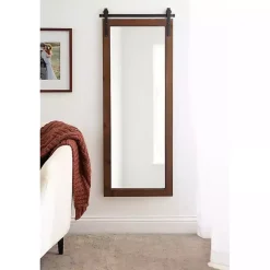 Rustic Walnut Barn Door Wall Mirror
