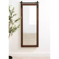 Rustic Walnut Barn Door Wall Mirror