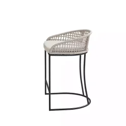 Rustic White Woven Rope Back Counter Stool