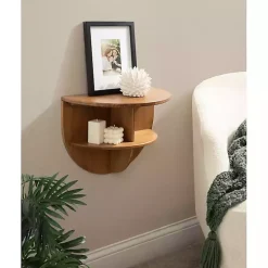 Rustic Wood Half Moon Floating Accent Table