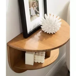 Rustic Wood Half Moon Floating Accent Table
