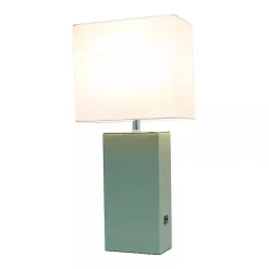 Sage Green Leather Charging Table Lamp