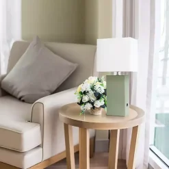 Sage Green Leather Charging Table Lamp