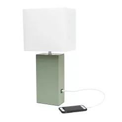 Sage Green Leather Charging Table Lamp