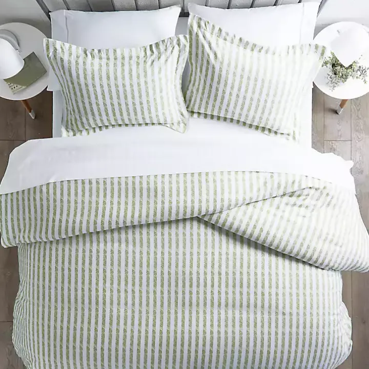 Sage Rugged Stripes Puffed Twin 3-pc. Duvet Set