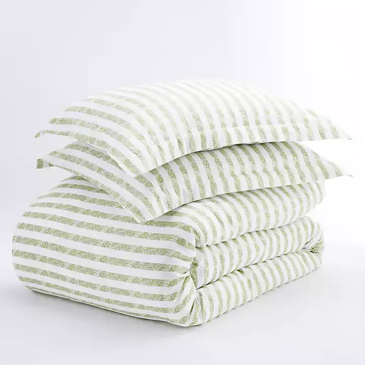 Sage Rugged Stripes Puffed Twin 3-pc. Duvet Set