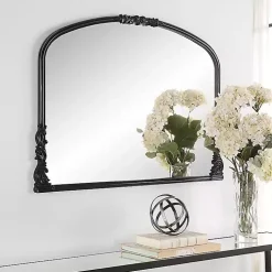 Satin Black Baroque Arched Wall Mirror