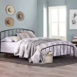 Satin Black Metal Spindle King Headboard Set