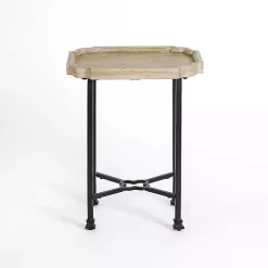 Scalloped Wood and Metal Accent Table