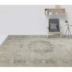 Sea Green Vintage Medallion Area Rug, 5x7