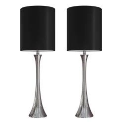 Silver and Black Tapered Table Lamps, Set of 2
