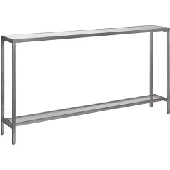 Silver Metal Mirrored Top Slim Console Table
