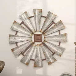 Silver Metal Windmill Wall Plaque