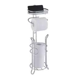 Silver Toilet Paper Storage Stand with Basket
