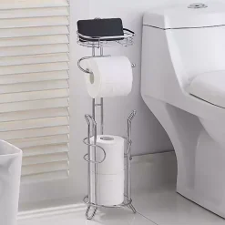 Silver Toilet Paper Storage Stand with Basket
