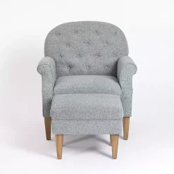 Sky Blue Boucle Tufted Chair & Ottoman Set