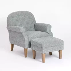 Sky Blue Boucle Tufted Chair & Ottoman Set