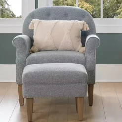 Sky Blue Boucle Tufted Chair & Ottoman Set