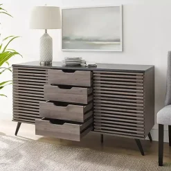 Slate Gray Slatted 4-Drawer Cabinet