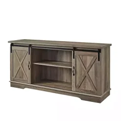 Sliding Barn Door Open Shelf Gray Wash TV Stand