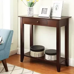 Slim Brown Single Drawer Console Table