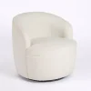 Small Round Cream Boucle Swivel Accent Chair