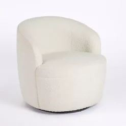 Small Round Cream Boucle Swivel Accent Chair