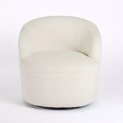 Small Round Cream Boucle Swivel Accent Chair