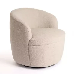Small Round Sand Boucle Swivel Accent Chair