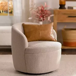 Small Round Sand Boucle Swivel Accent Chair