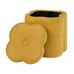 Spice Yellow Chenille Flower Storage Ottoman