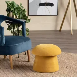 Spice Yellow Chenille Mushroom Storage Ottoman
