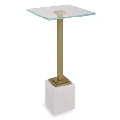 Square Glass and White Marble Accent Table