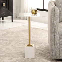 Square Glass and White Marble Accent Table