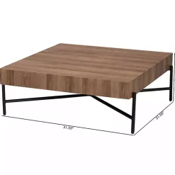 Square Light Brown Wood X Base Coffee Table