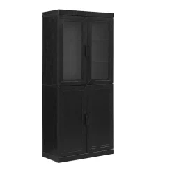 Tall Black Wood and 4-Door Storage Cabinet