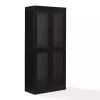 Tall Black Wood and Glass Door Storage Cabinet