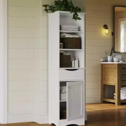 Tall White Open Shelves Cabinet