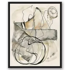 Tan and Black Abstract Framed Canvas Art Print