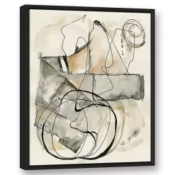 Tan and Black Abstract Framed Canvas Art Print