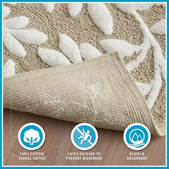 Tan Botanical Cotton Bath Mat, 60 in.